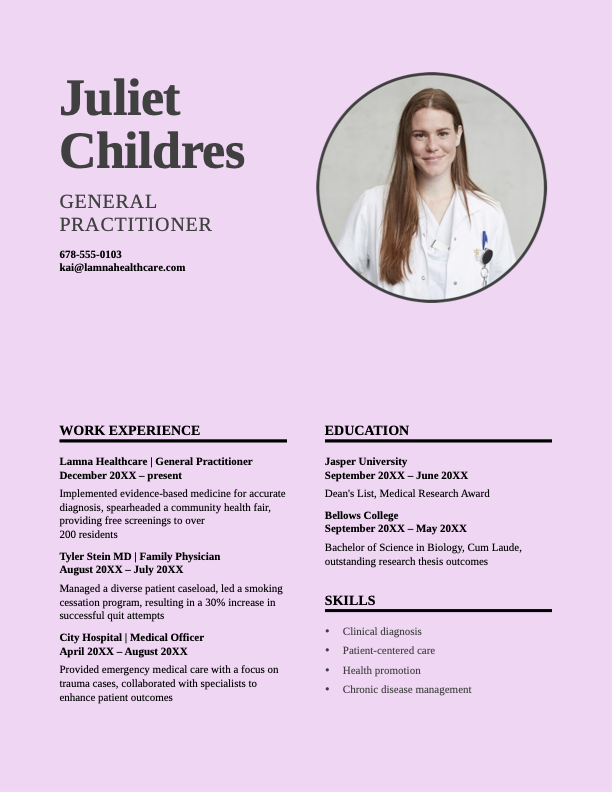 Simple healthcare resume